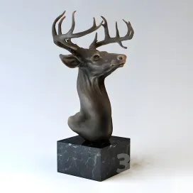 Bronze sculpture head of a deer
